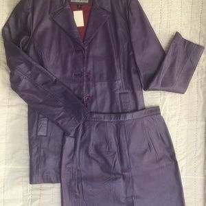100%  Leather Blazer with Skirt